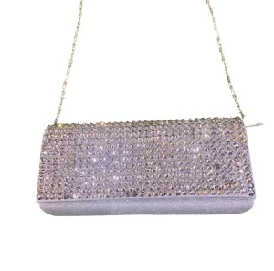 Women's Clear Rhinestone Evening Clutch Purse In Silver
