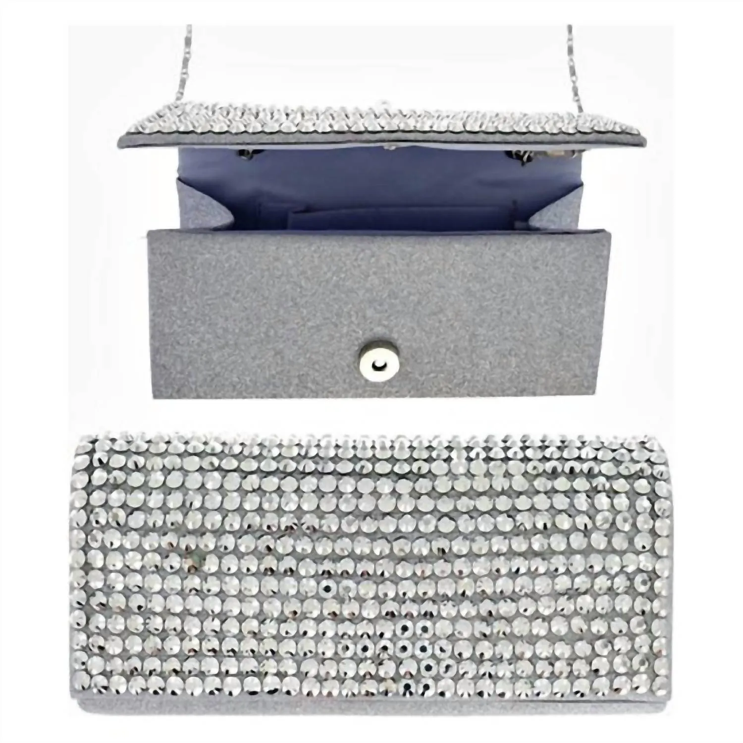 Women's Clear Rhinestone Evening Clutch Purse In Silver