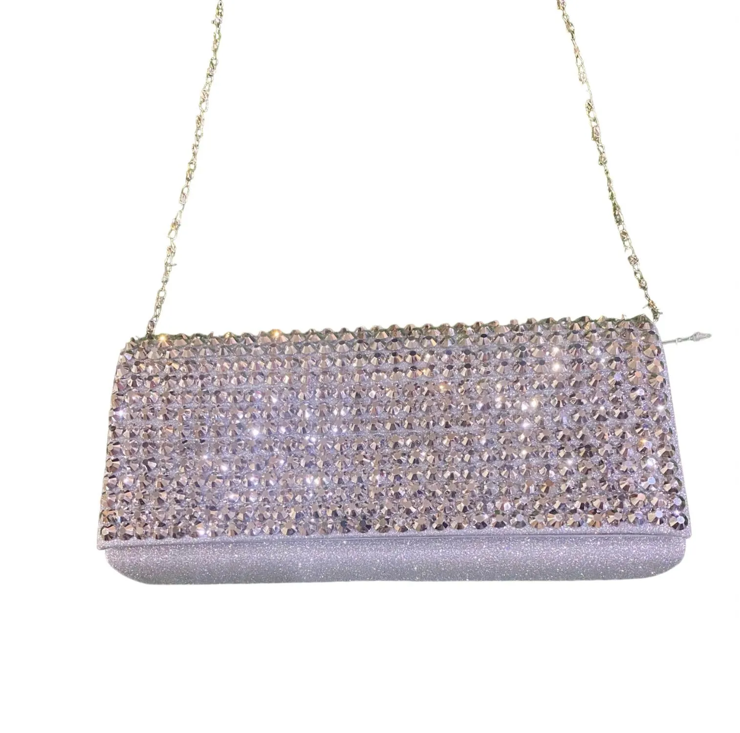 Women's Clear Rhinestone Evening Clutch Purse In Silver