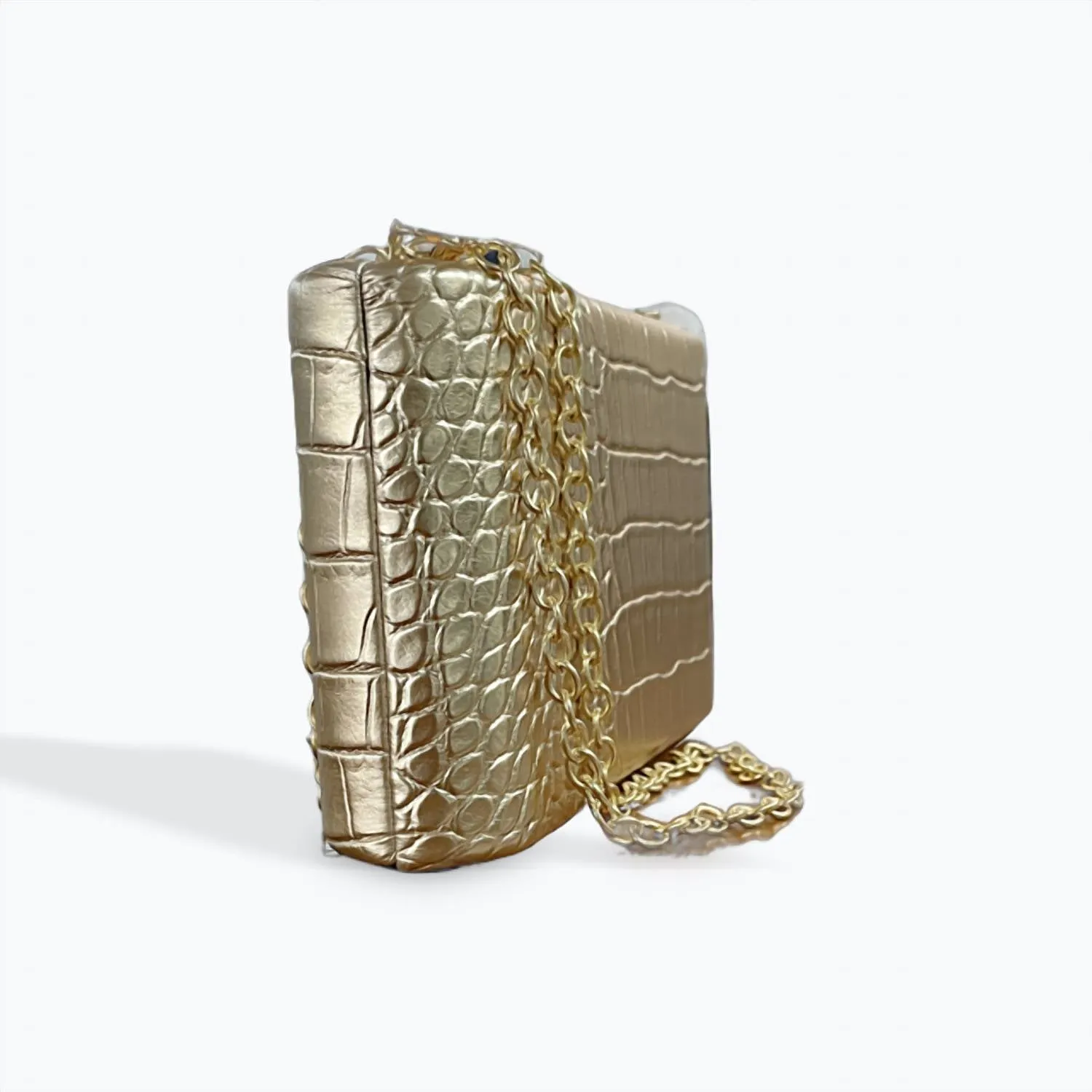Women's Croc Embossed Clutch In Gold