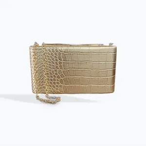 Women's Croc Embossed Clutch In Gold