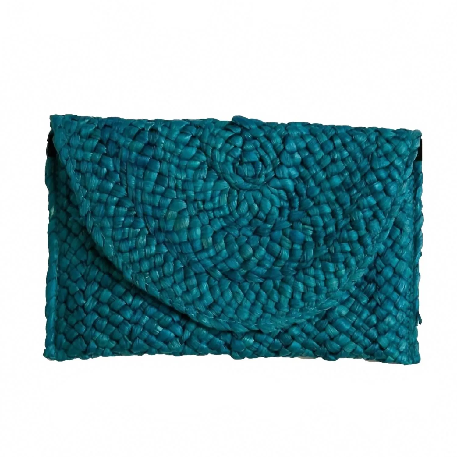 Women's Eliza Rattan Woven Straw Clutch In Turquoise Blue