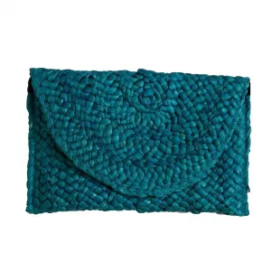 Women's Eliza Rattan Woven Straw Clutch In Turquoise Blue