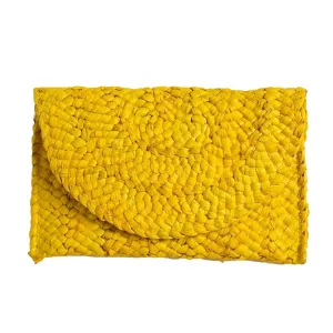 Women's Eliza Rattan Woven Straw Clutch In Yellow