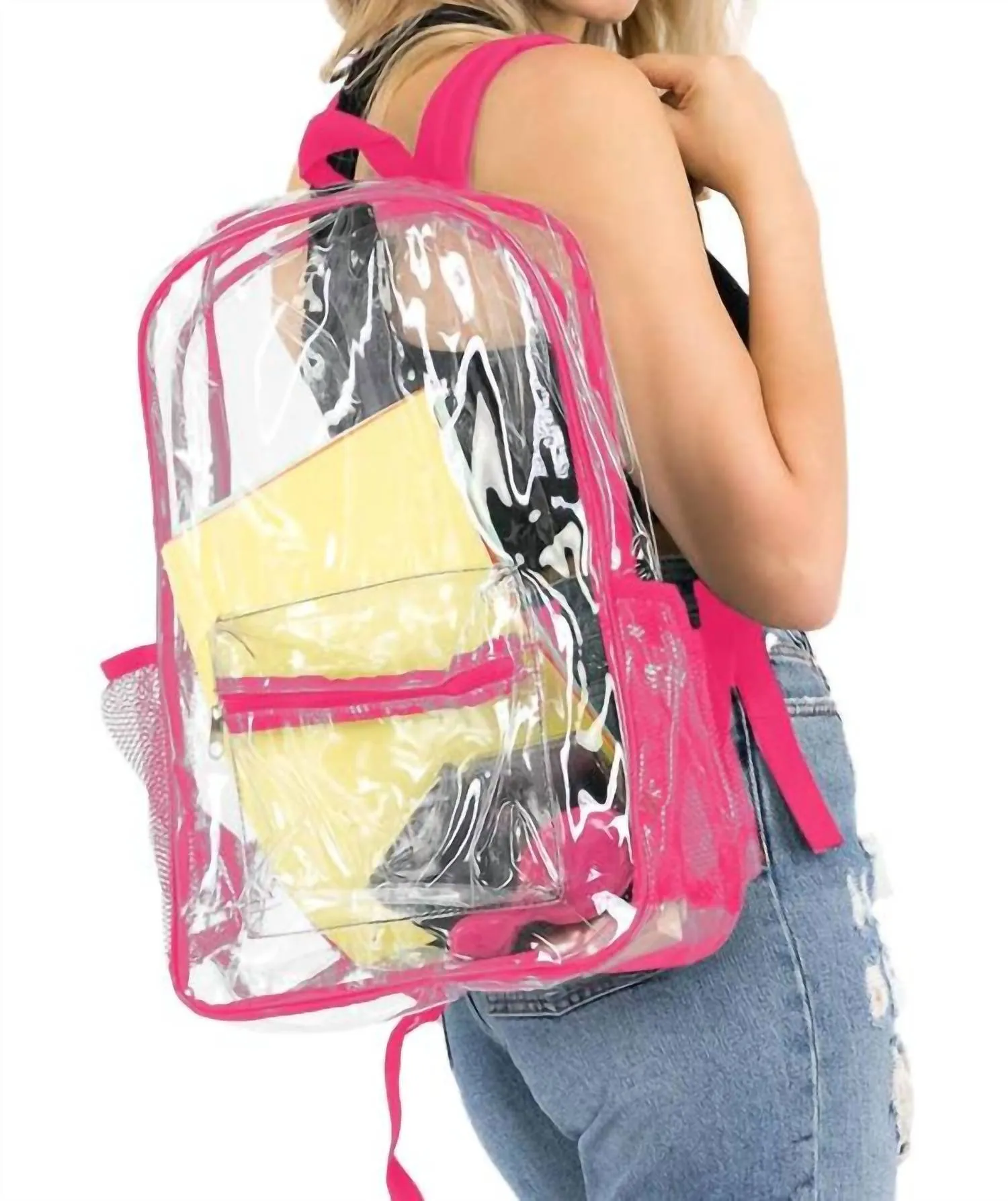Women's Extra Large Outlined Clear Pvc Backpack In Pink