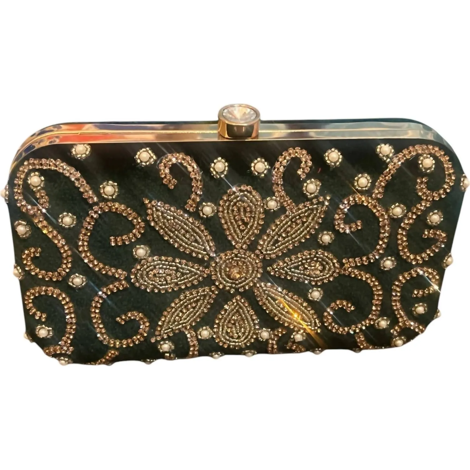 Women's Floral Velvet Clutch Bag In Green