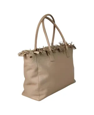 Women's Fringe Top Tote Bag In Beige
