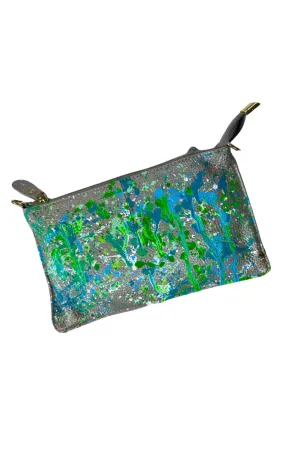Women's Hand Splattered Paint Leather Clutch In Silver