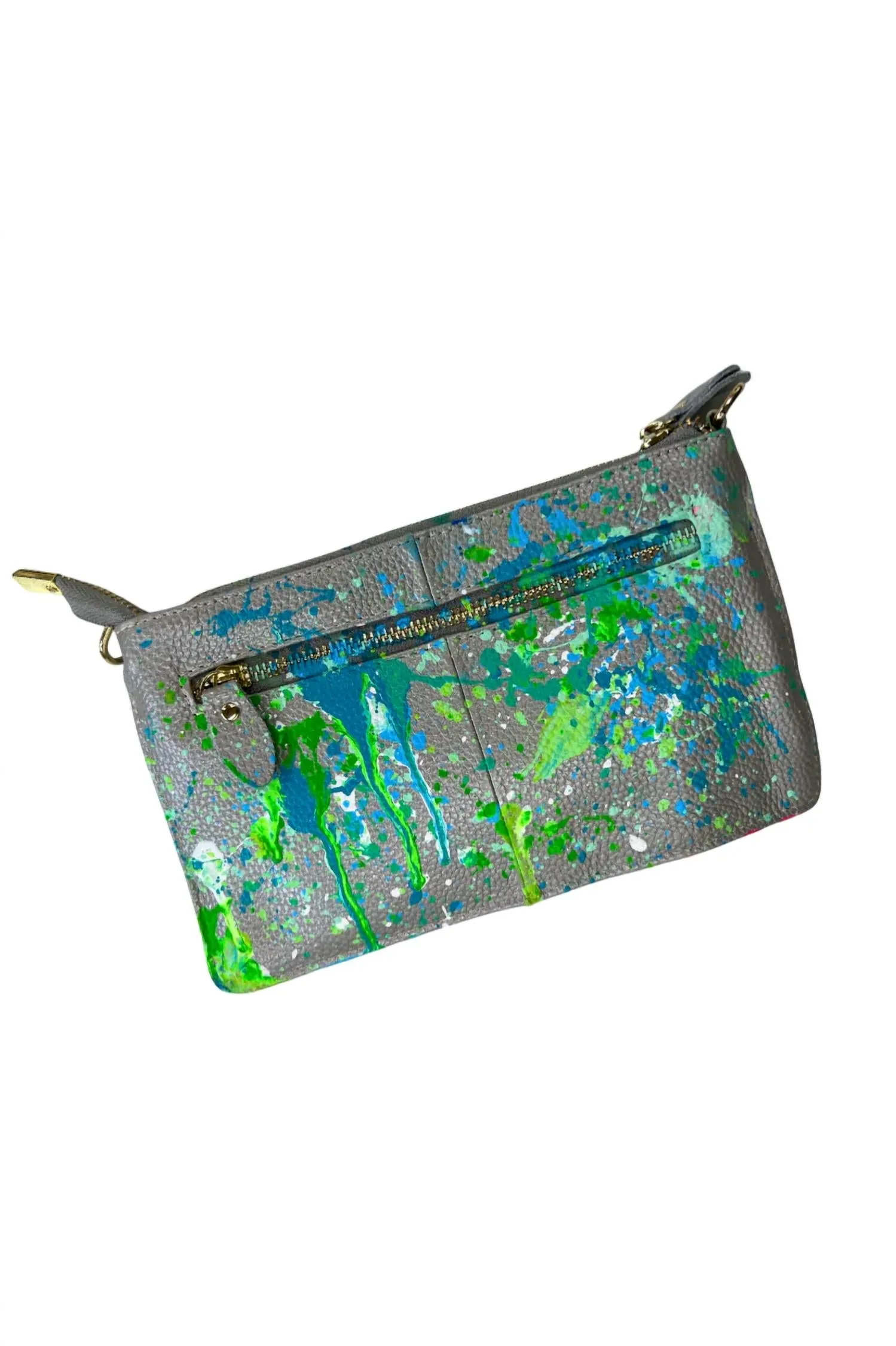 Women's Hand Splattered Paint Leather Clutch In Silver