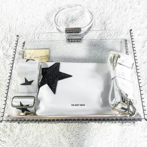 Women's Molly Black Star Clutch In White/ Transparent