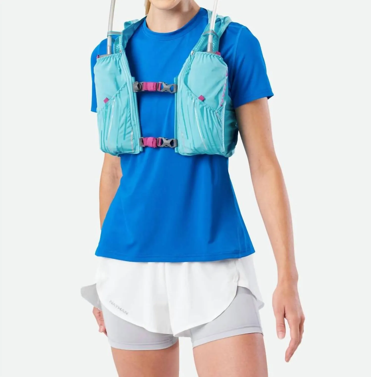 Women's Pinnacle 4 Liter Hydration Race Vest With Two 20Ml Flasks In Caribbean Blue/magenta