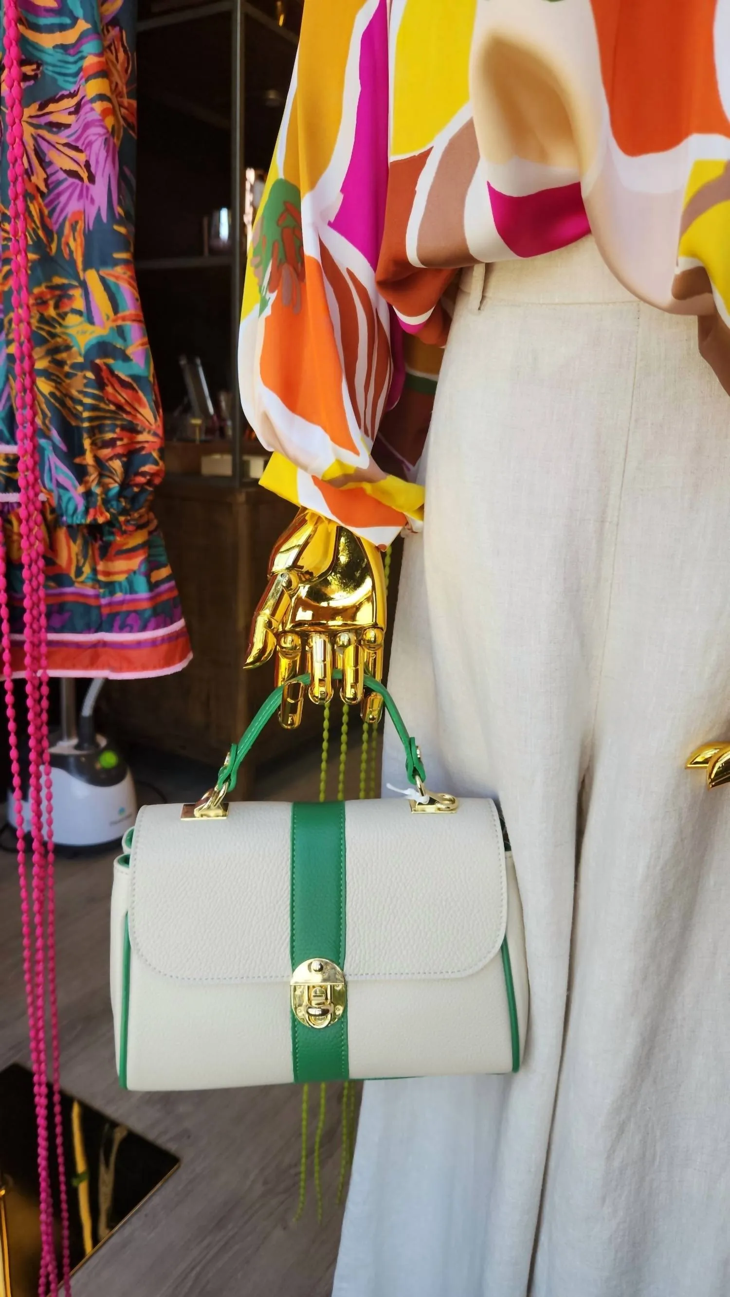 Women's Pop Of Color Handbag In Green And Cream