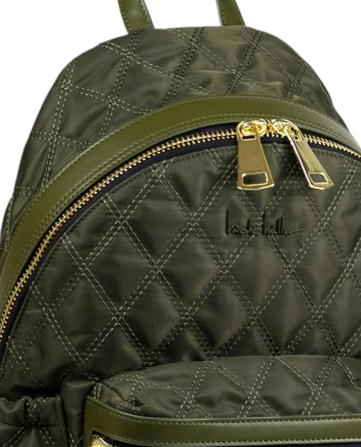 Women's Quilted Nylon Backpack In Khaki Green