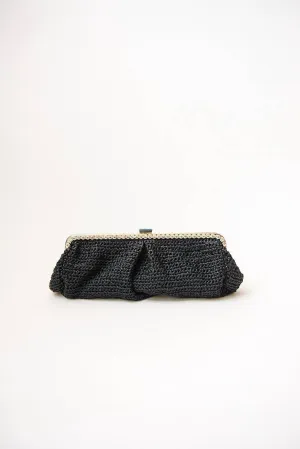 Women's Raffia Long Clutch In Black