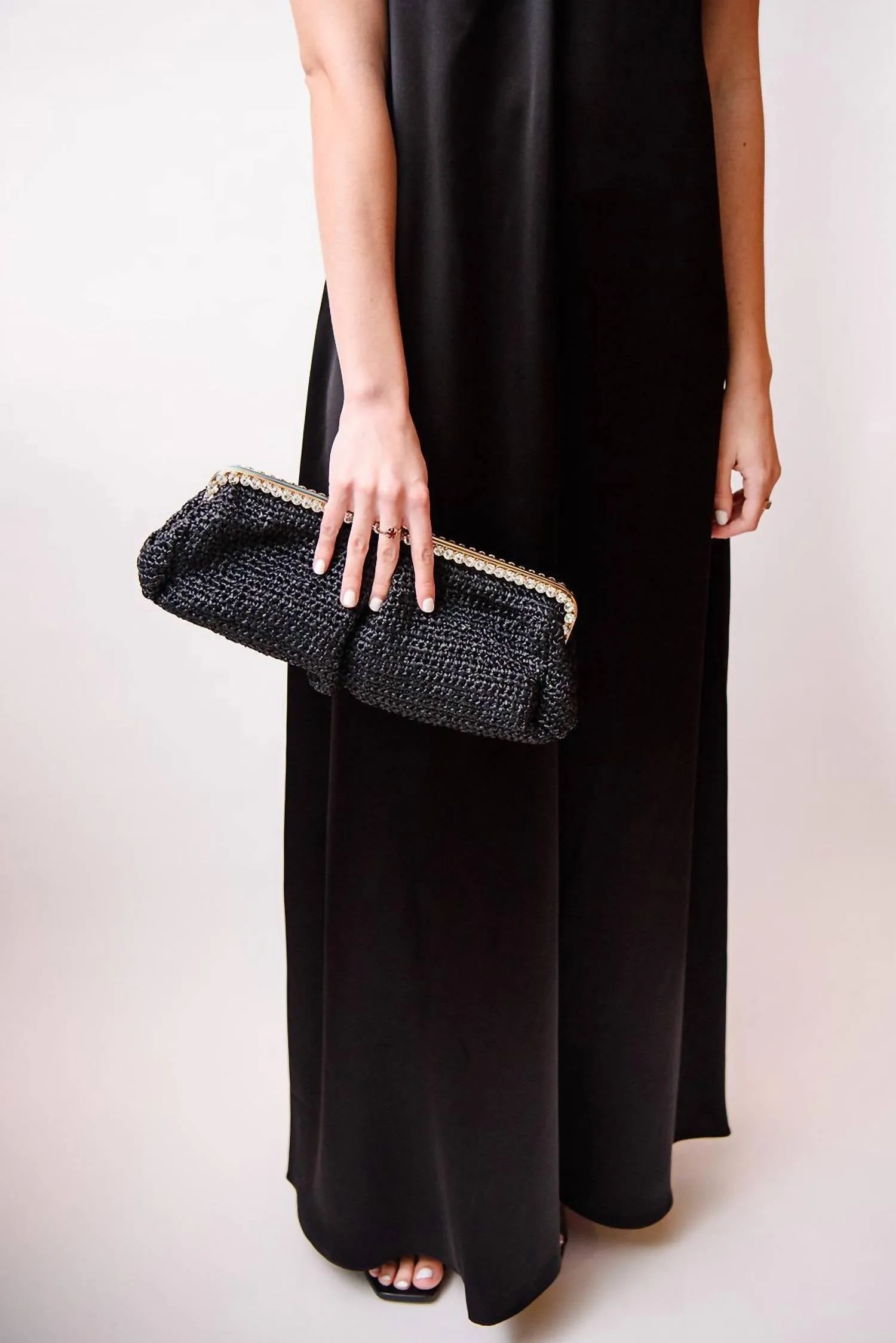 Women's Raffia Long Clutch In Black