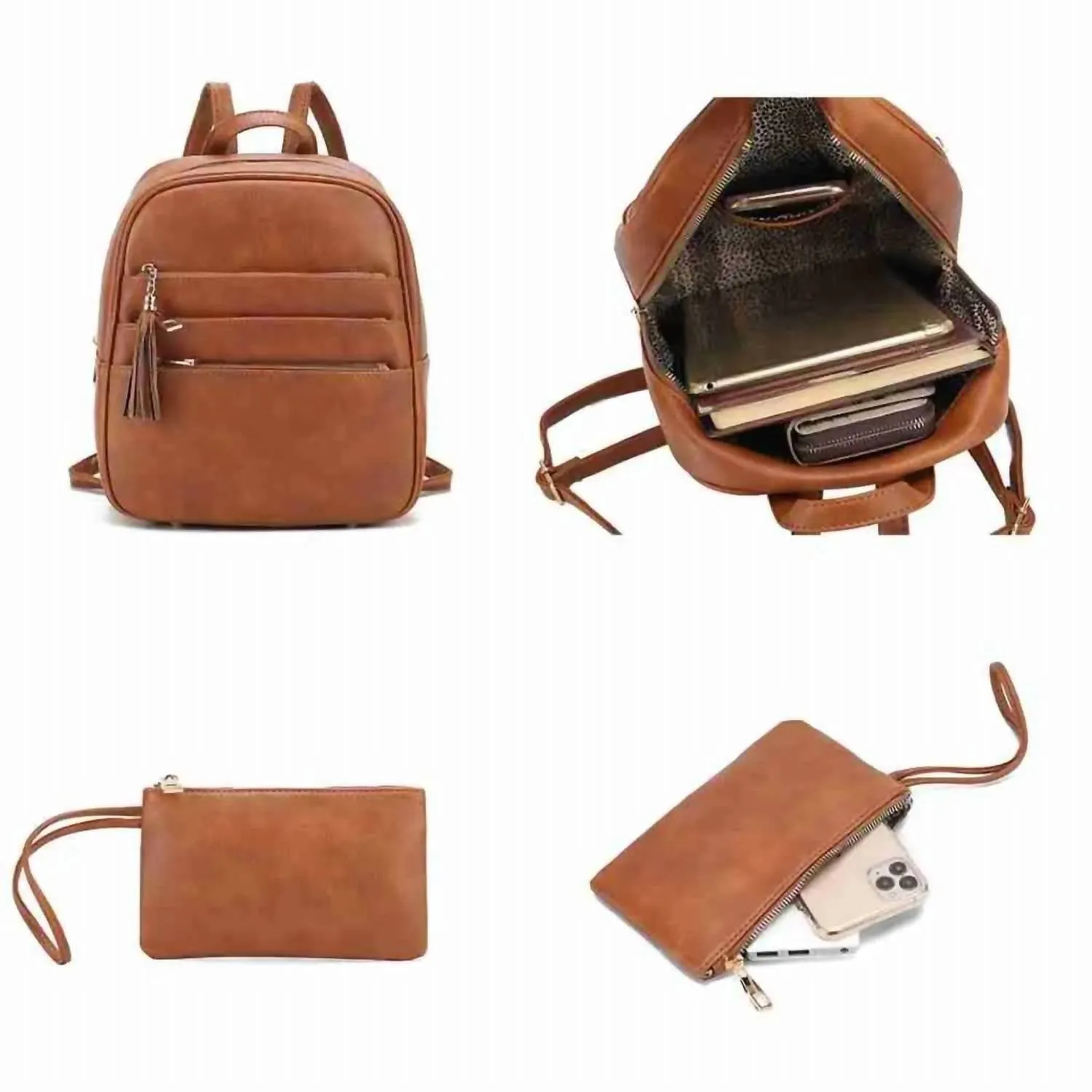 Women's Roxanne Vegan Leather Backpack Set Of 3 In Brown