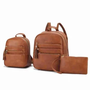 Women's Roxanne Vegan Leather Backpack Set Of 3 In Brown