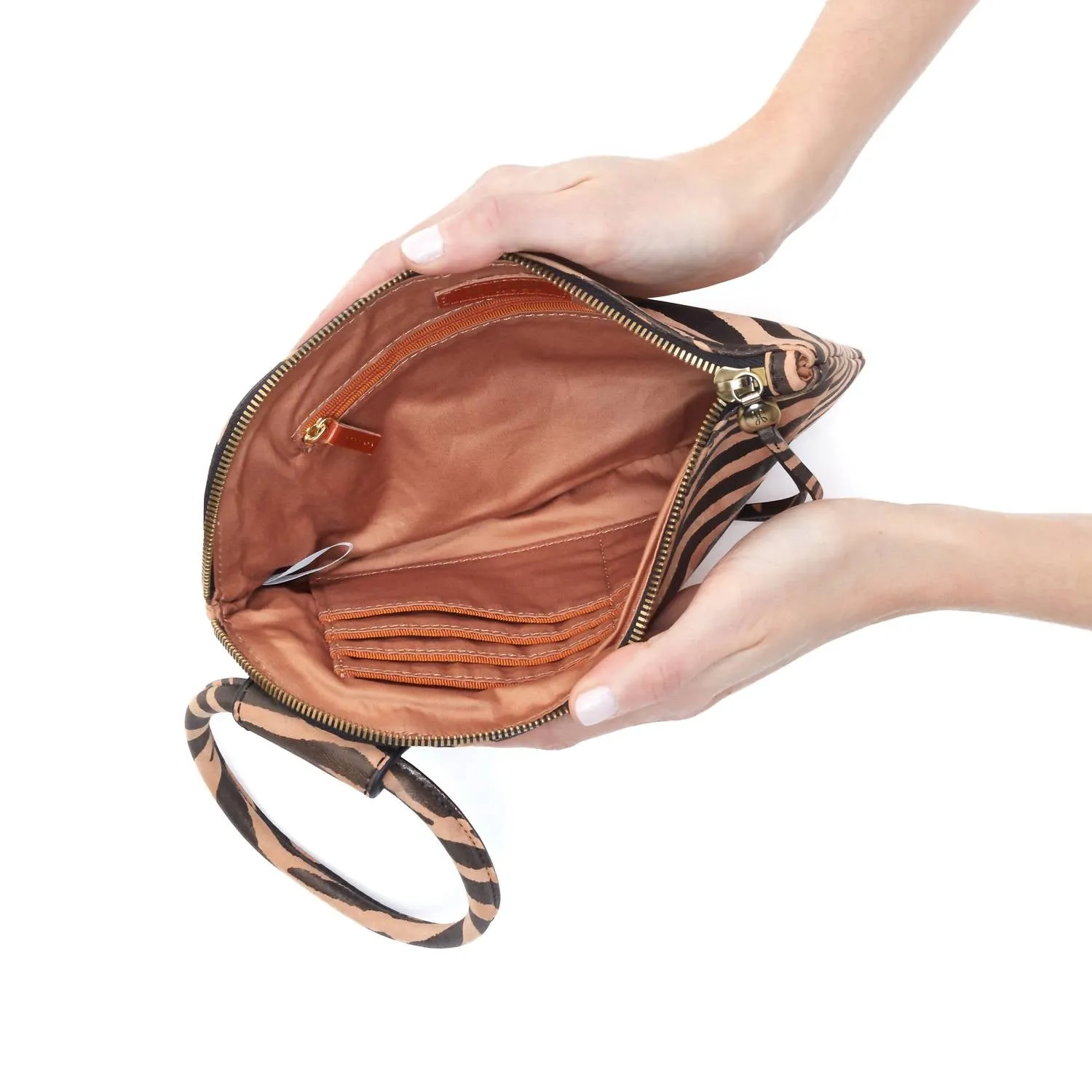 Women's Sable Wristlet In Zebra Stripes (Dark Tan & Brown)