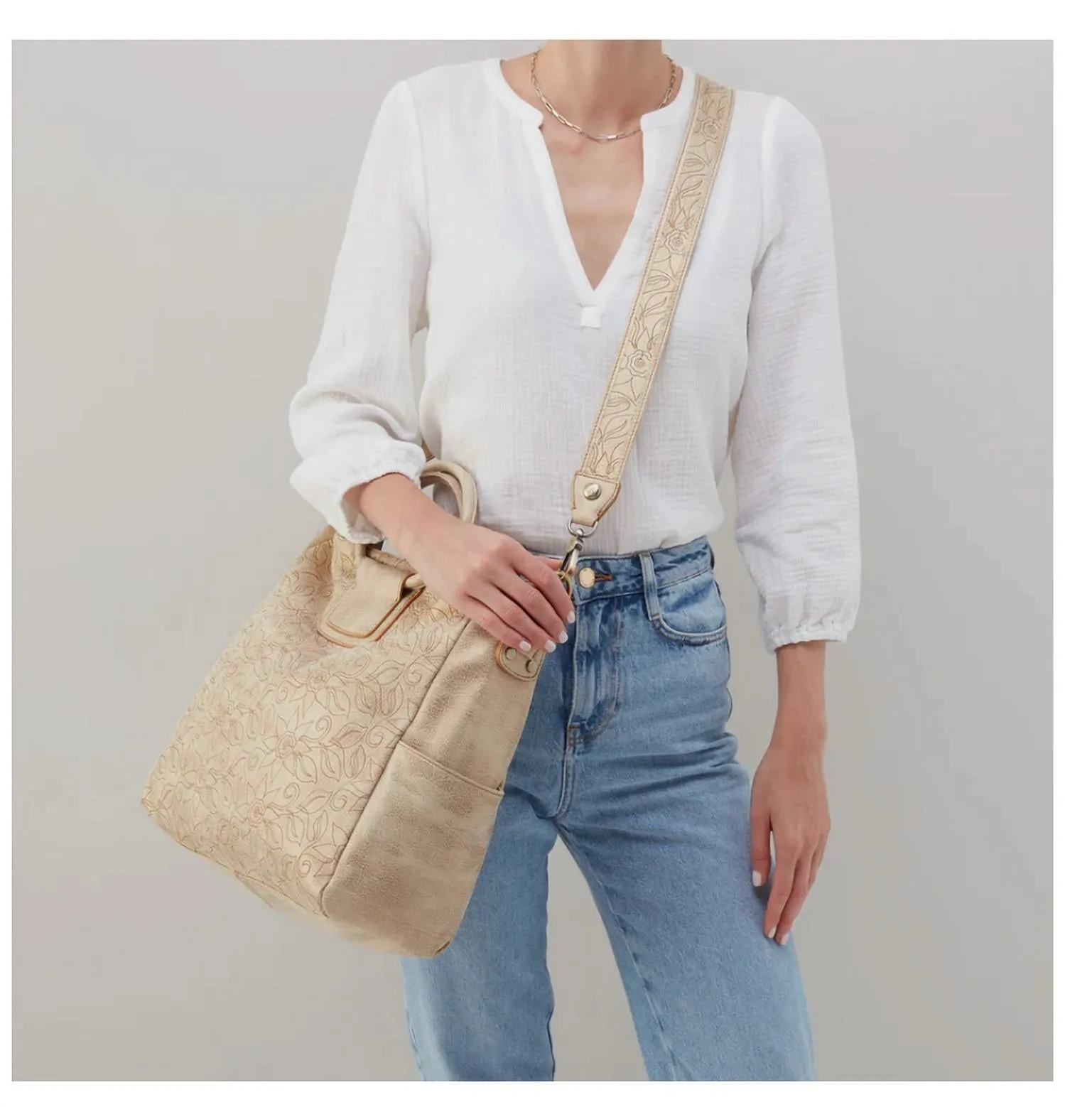 Women's Sheila Embroidered Large Satchel Bag In Gold