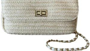 Women's Straw Front Flap Handbag In Cream