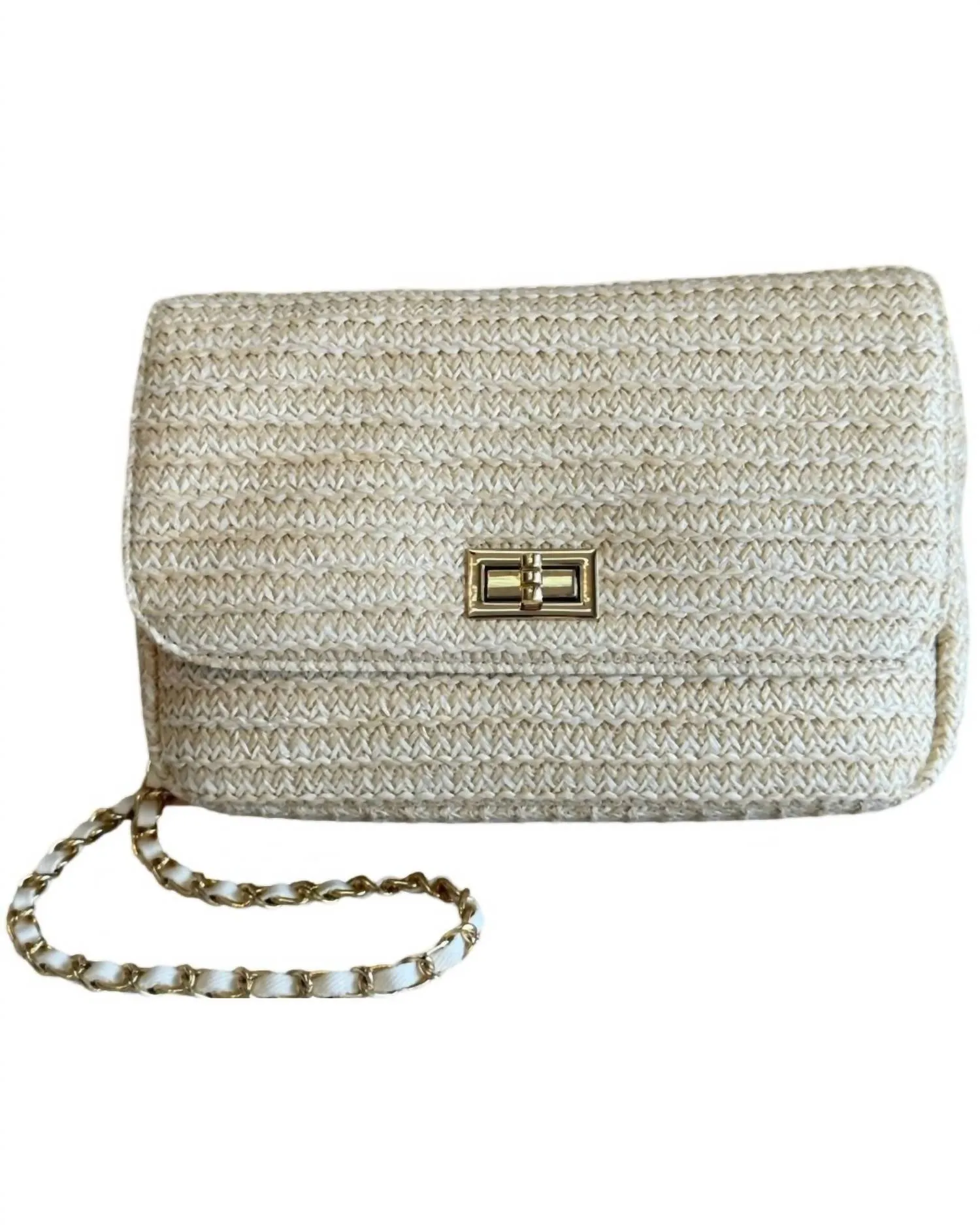 Women's Straw Front Flap Handbag In Cream