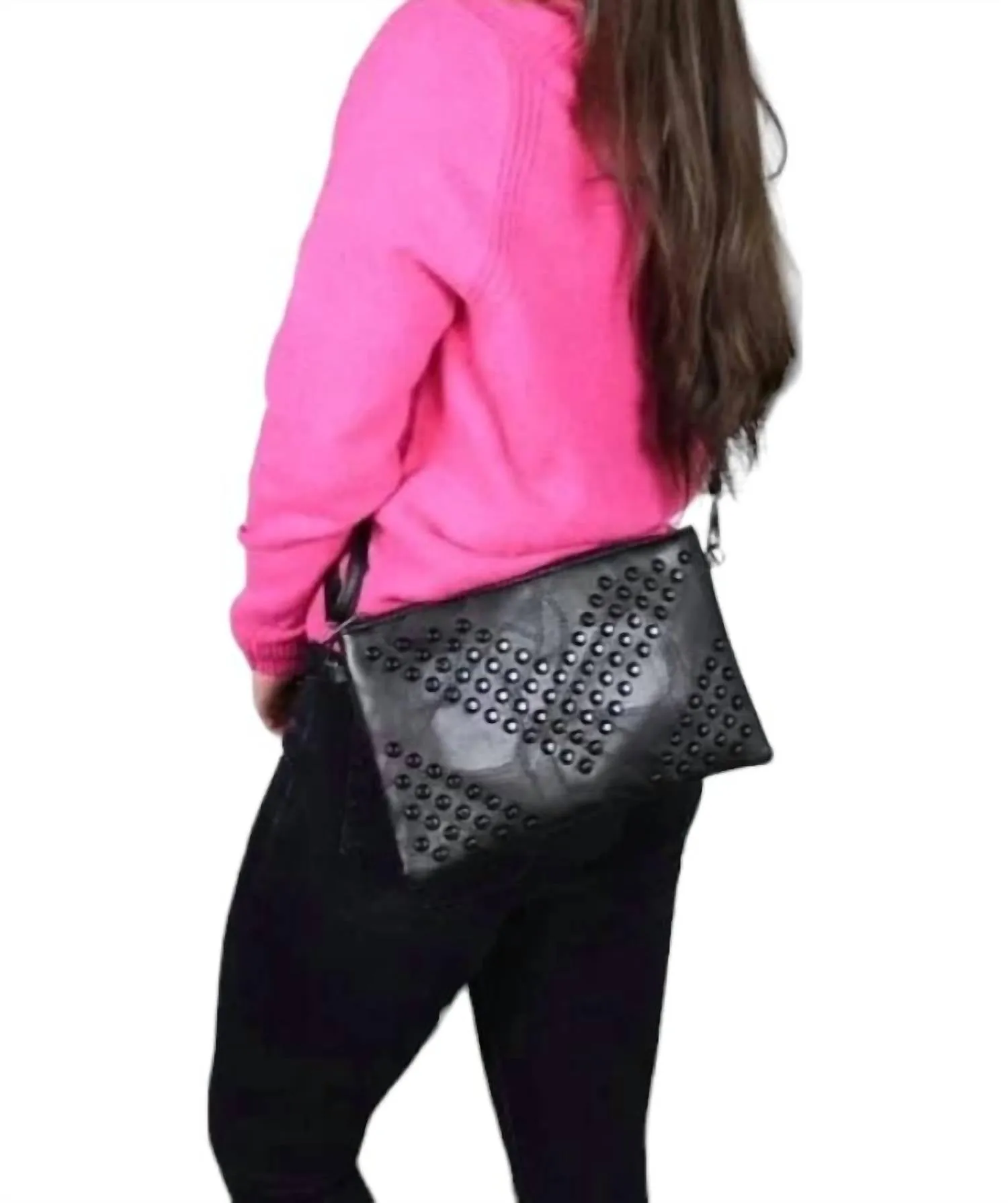 Women's Studded Crossbody Wristlet In Black