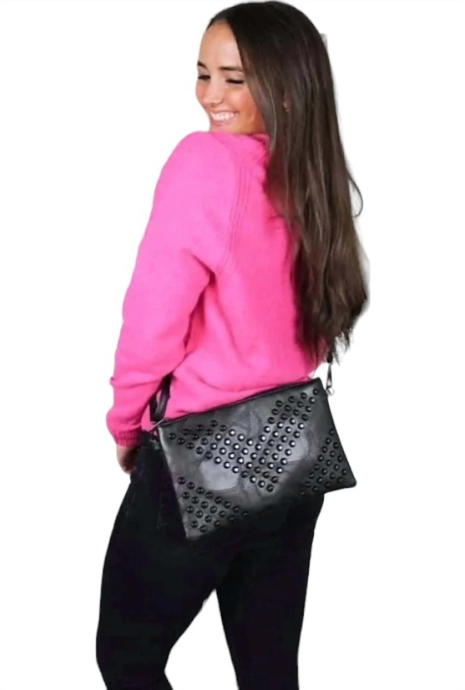 Women's Studded Crossbody Wristlet In Black