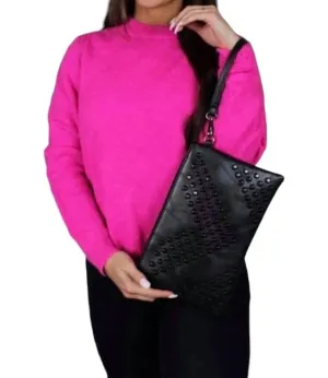Women's Studded Crossbody Wristlet In Black