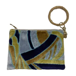 Women's Zipper Wristlet W/ Bamboo In Gold/lightt Blue/navy