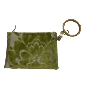 Women's Zipper Wristlet W/ Bamboo In Lime/silver
