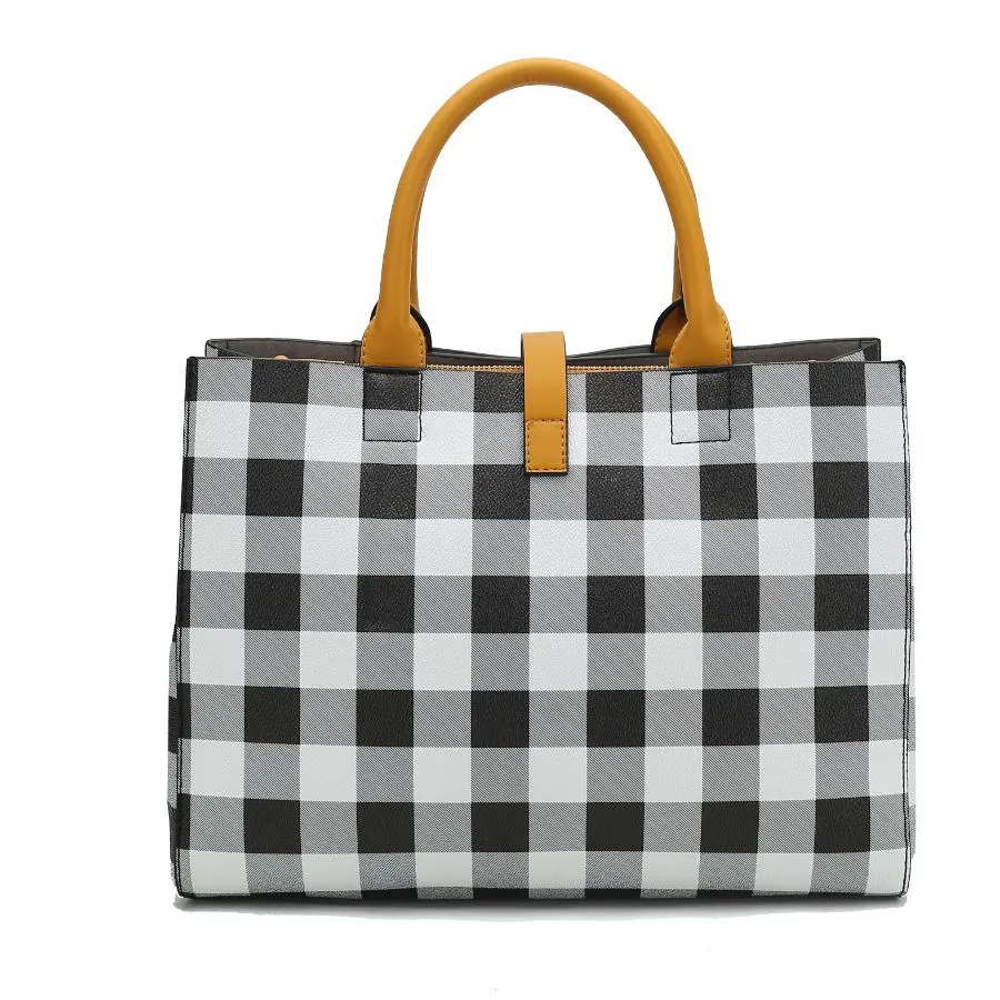 Yuliana Checkered Satchel Bag with Wallet