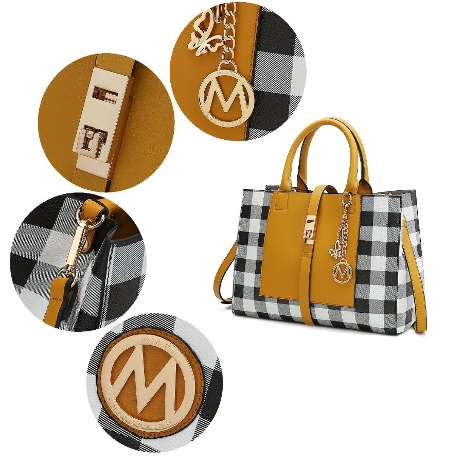 Yuliana Checkered Satchel Bag with Wallet