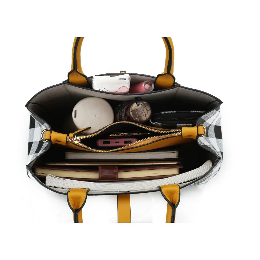 Yuliana Checkered Satchel Bag with Wallet