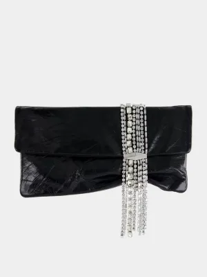 Zandra Black Vintage Metallic Leather Clutch Bag