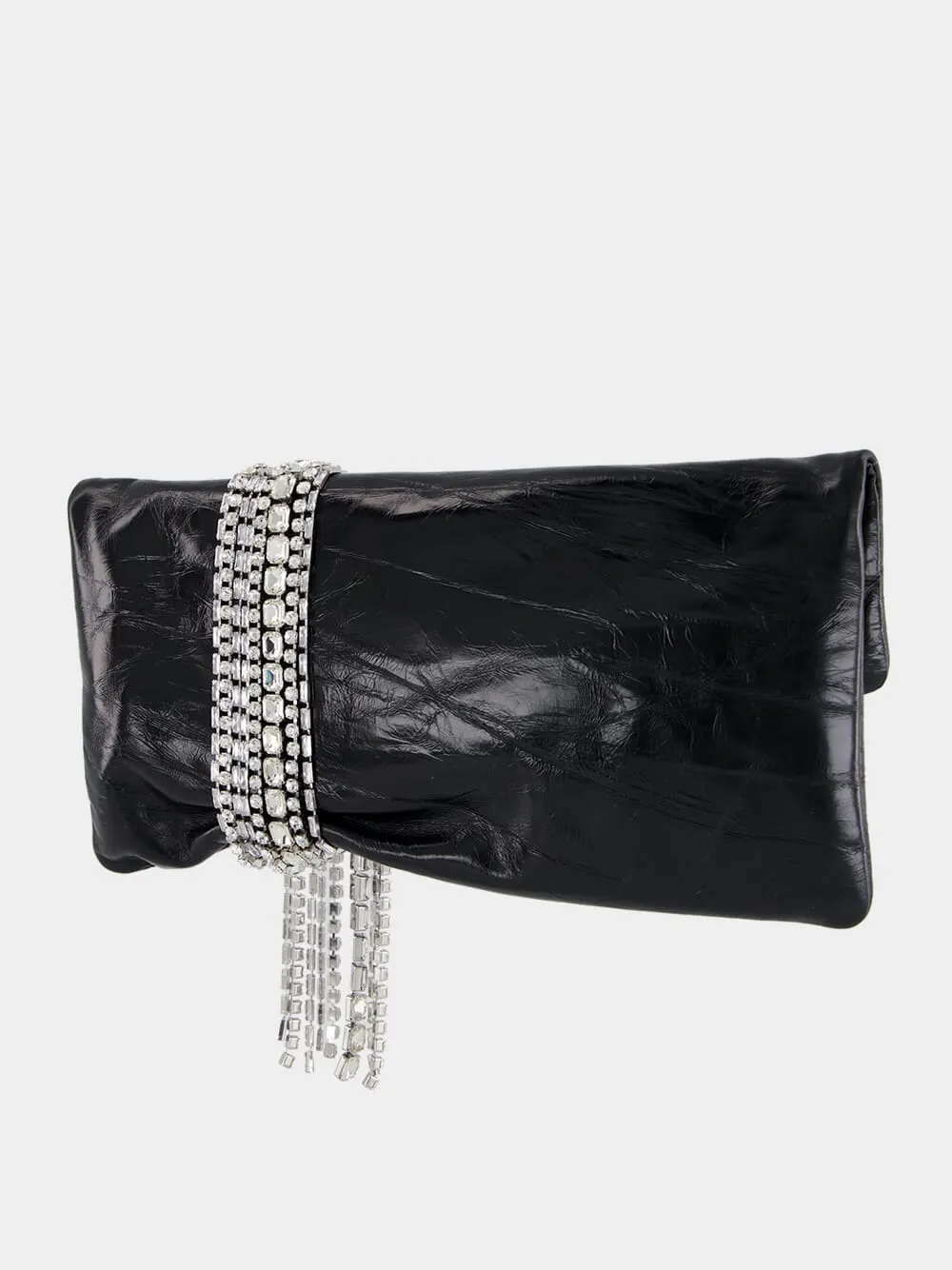 Zandra Black Vintage Metallic Leather Clutch Bag