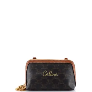 Zip Around Chain Clutch Embroidered Triomphe Coated Canvas