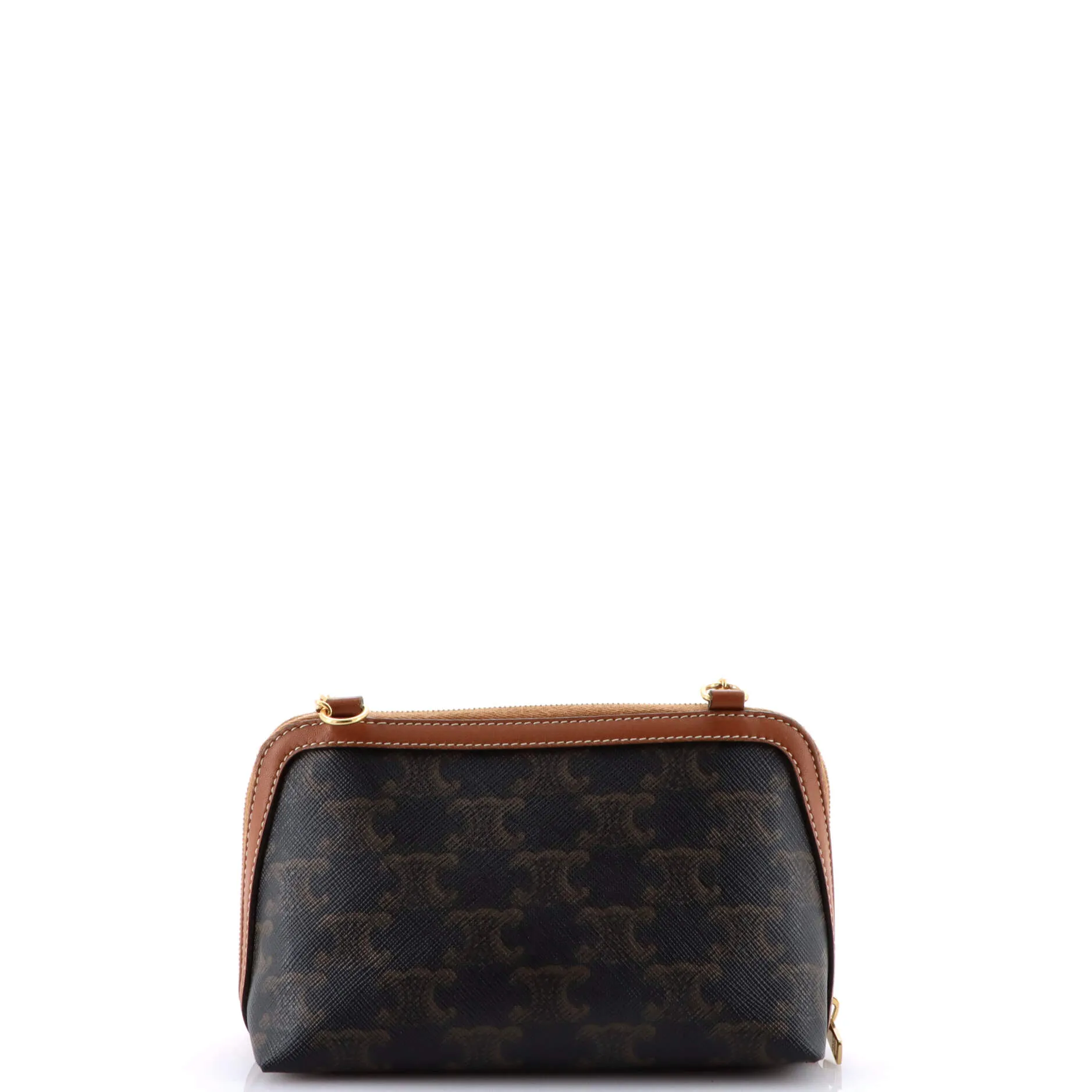 Zip Around Chain Clutch Embroidered Triomphe Coated Canvas